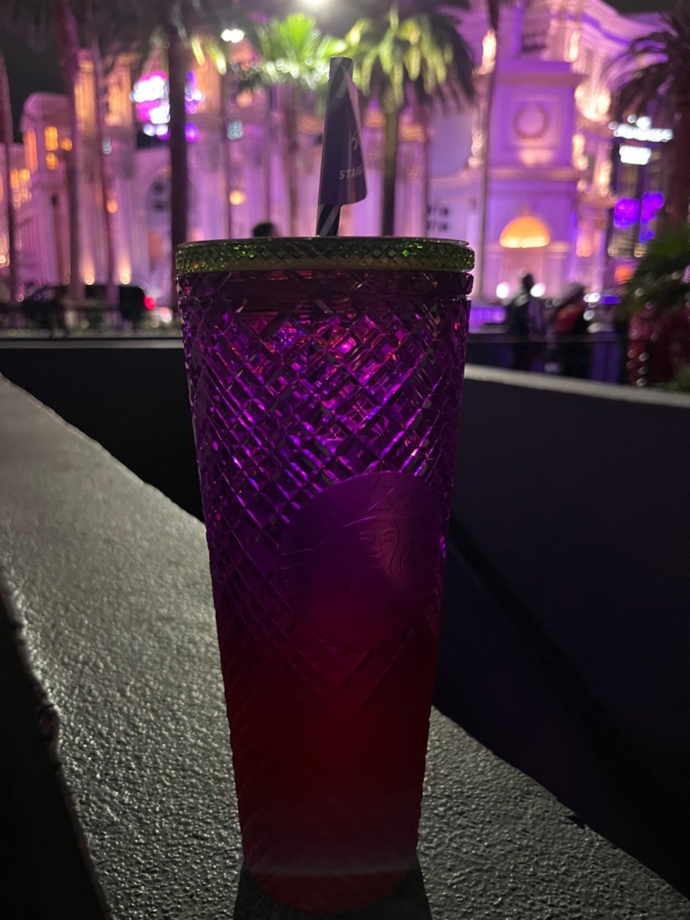 Starbucks Purple to Red Textured Tumbler with Gold Rim